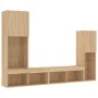 TV wall unit with LED lights, 4 pieces, engineered wood in Sonoma oak. by , TV Furniture - Ref: Foro24-3216656, Price: 168,60...