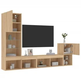 Wand-TV-Möbel mit LED 4 Stück Holzwerkstoff Sonoma Eiche von , TV-Möbel - Ref: Foro24-3216663, Preis: 152,94 €, Rabatt: %