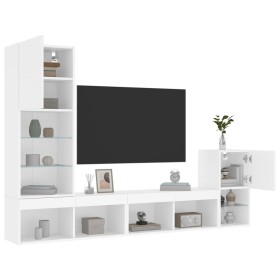 Wall-mounted TV furniture with LED, 4 pieces, engineered wood, white. by , TV Furniture - Ref: Foro24-3216661, Price: 173,51 ...