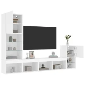 Wall-mounted TV furniture with LED, 4 pieces, engineered wood, white. by , TV Furniture - Ref: Foro24-3216661, Price: 171,30 ...