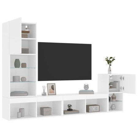 Muebles de TV de pared con LED 4 pzas madera ingeniería blanco de , Muebles TV - Ref: Foro24-3216661, Precio: 180,35 €, Descu...