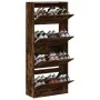 Shoe cabinet with 4 foldable drawers in smoked oak, 80x34x187.5cm by , Shoe racks and shoe organizers - Ref: Foro24-3214382, ...