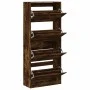 Shoe cabinet with 4 foldable drawers in smoked oak, 80x34x187.5cm by , Shoe racks and shoe organizers - Ref: Foro24-3214382, ...