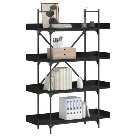 4-shelf black engineered wood bookcase 100x33x145.5 cm by , Bookcases and shelves - Ref: Foro24-837692, Price: 62,90 €, Disco...