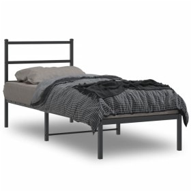 Estructura de cama con cabecero metal negro 75x190 cm