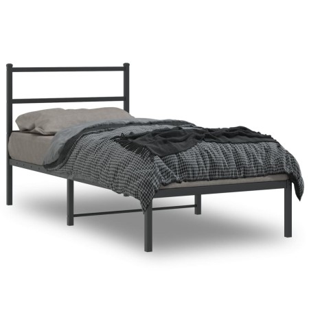 Estructura de cama con cabecero metal negro 90x190 cm de , Camas y somieres - Ref: Foro24-355357, Precio: 66,13 €, Descuento: %