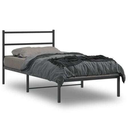 Estructura de cama con cabecero metal negro 100x200 cm de , Camas y somieres - Ref: Foro24-355360, Precio: 61,98 €, Descuento: %