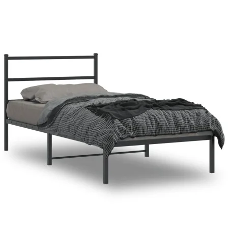 Estructura de cama con cabecero metal negro 100x200 cm de , Camas y somieres - Ref: Foro24-355360, Precio: 61,12 €, Descuento: %