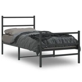 Bed frame with headboard and black metal footboard 90x200 cm by , Beds and slatted bases - Ref: Foro24-355376, Price: 68,29 €...