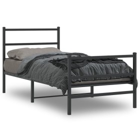 Estructura de cama con cabecero y estribo metal negro 90x200 cm de , Camas y somieres - Ref: Foro24-355376, Precio: 71,52 €, ...