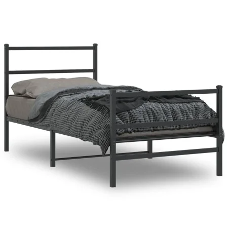 Estructura de cama con cabecero y estribo metal negro 90x200 cm de , Camas y somieres - Ref: Foro24-355376, Precio: 71,86 €, ...