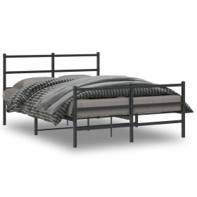 Bed frame with headboard and black metal footboard 140x190cm by , Beds and slatted bases - Ref: Foro24-355383, Price: 88,06 €...