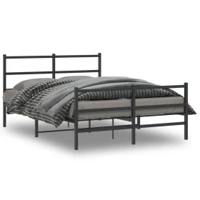 Bed frame with headboard and black metal footboard 140x190cm by , Beds and slatted bases - Ref: Foro24-355383, Price: 86,94 €...