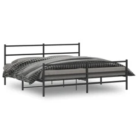 Bed frame with headboard and black metal footboard 183x213cm by , Beds and slatted bases - Ref: Foro24-355388, Price: 107,99 ...