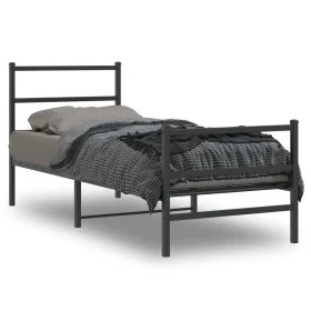 Bed frame with headboard and black metal footboard 80x200 cm by , Beds and slatted bases - Ref: Foro24-355374, Price: 69,38 €...