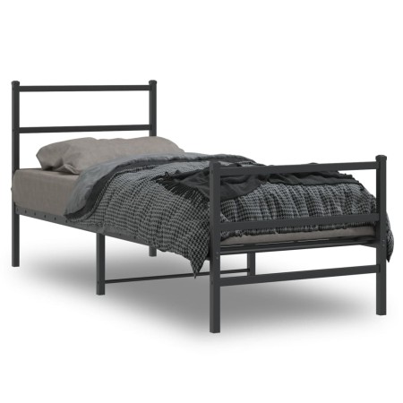 Bed frame with headboard and black metal footboard 80x200 cm by , Beds and slatted bases - Ref: Foro24-355374, Price: 70,51 €...