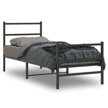Bed frame with headboard and black metal footboard 80x200 cm by , Beds and slatted bases - Ref: Foro24-355374, Price: 69,38 €...