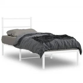 Metal bed frame with white headboard 80x200 cm by , Beds and slatted bases - Ref: Foro24-355405, Price: 58,00 €, Discount: %