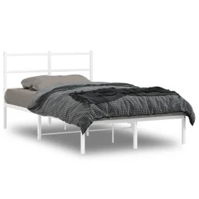 Metal bed frame with white headboard 120x190 cm by , Beds and slatted bases - Ref: Foro24-355411, Price: 86,95 €, Discount: %