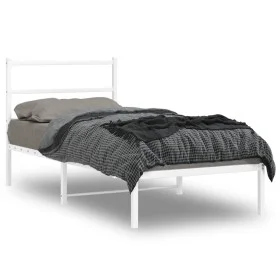 Metal bed frame with white headboard 90x200 cm by , Beds and slatted bases - Ref: Foro24-355407, Price: 61,90 €, Discount: %