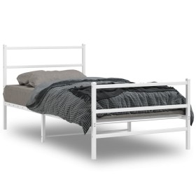 Metal bed frame with headboard and white footboard 100x190 cm by , Beds and slatted bases - Ref: Foro24-355426, Price: 65,74 ...
