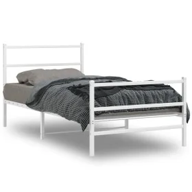 Metal bed frame with headboard and white footboard 100x190 cm by , Beds and slatted bases - Ref: Foro24-355426, Price: 64,86 ...