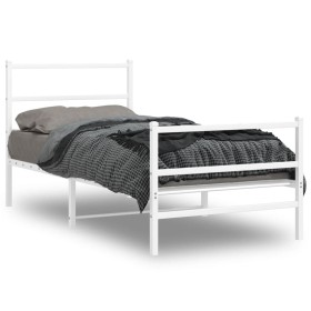 Metal bed frame with headboard and white footboard 90x190 cm by , Beds and slatted bases - Ref: Foro24-355424, Price: 65,85 €...