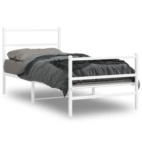 Metal bed frame with headboard and white footboard 90x190 cm by , Beds and slatted bases - Ref: Foro24-355424, Price: 64,87 €...