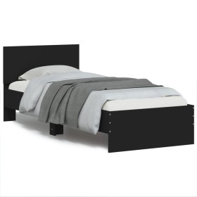 Black engineered wood bed with headboard 90x190 cm by , Beds and slatted bases - Ref: Foro24-838653, Price: 84,78 €, Discount: %