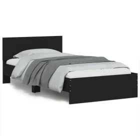Bed frame with black engineered wood headboard 100x200 cm by , Beds and slatted bases - Ref: Foro24-838618, Price: 124,17 €, ...
