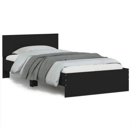 Bed frame with black engineered wood headboard 100x200 cm by , Beds and slatted bases - Ref: Foro24-838618, Price: 124,17 €, ...