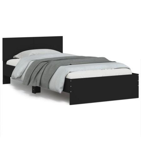 Estructura cama con cabecero madera ingeniería negro 100x200 cm de , Camas y somieres - Ref: Foro24-838618, Precio: 210,25 €,...