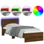 Bed frame headboard LED lights brown oak 90x200 cm by , Beds and slatted bases - Ref: Foro24-838812, Price: 116,10 €, Discoun...