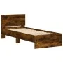 Estructura de cama cabecero luces LED roble ahumado 90x200 cm de , Camas y somieres - Ref: Foro24-838810, Precio: 113,23 €, D...