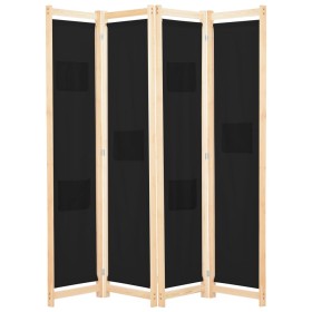 Divider screen with 4 black fabric panels 160x170x4 cm by vidaXL, Room dividers - Ref: Foro24-248184, Price: 71,83 €, Discoun...