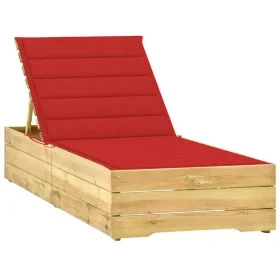 Lounger with red cushion impregnated pine wood by , Loungers - Ref: Foro24-3065915, Price: 159,21 €, Discount: %