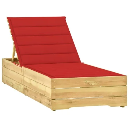 Lounger with red cushion impregnated pine wood by , Loungers - Ref: Foro24-3065915, Price: 159,21 €, Discount: %