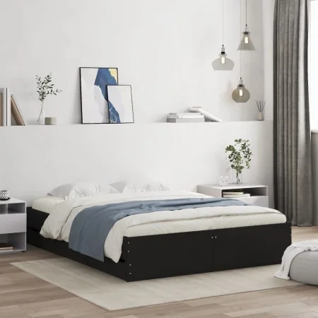 Black engineered wood bed with drawers 140x190 cm by , Beds and slatted bases - Ref: Foro24-3207302, Price: 210,88 €, Discoun...