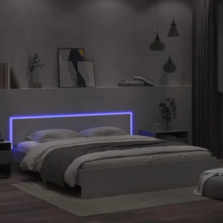 Bed frame with headboard and white LED lights 180x200 cm by , Beds and slatted bases - Ref: Foro24-3207588, Price: 197,00 €, ...