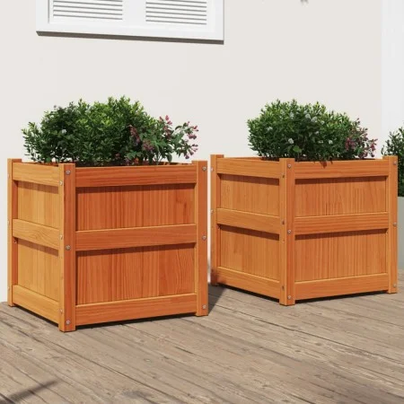 Outdoor planters 2 pcs solid wax brown pine wood by , Pots and planters - Ref: Foro24-837419, Price: 100,59 €, Discount: %