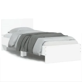 White engineered wood bed frame with headboard 75x190 cm by , Beds and slatted bases - Ref: Foro24-838659, Price: 89,13 €, Di...