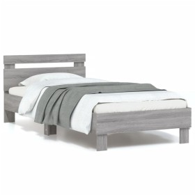 Bed frame headboard LED lights Sonoma gray 90x200 cm by , Beds and slatted bases - Ref: Foro24-838720, Price: 113,67 €, Disco...