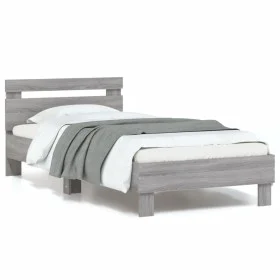 Estructura de cama cabecero luces LED gris Sonoma 90x200 cm de , Camas y somieres - Ref: Foro24-838720, Precio: 111,50 €, Des...