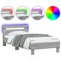 Bed frame headboard LED lights Sonoma gray 90x200 cm by , Beds and slatted bases - Ref: Foro24-838720, Price: 109,59 €, Disco...