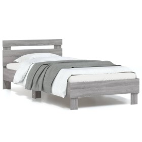 Sonoma gray LED lights headboard bed frame 90x190 cm by , Beds and slatted bases - Ref: Foro24-838748, Price: 106,25 €, Disco...