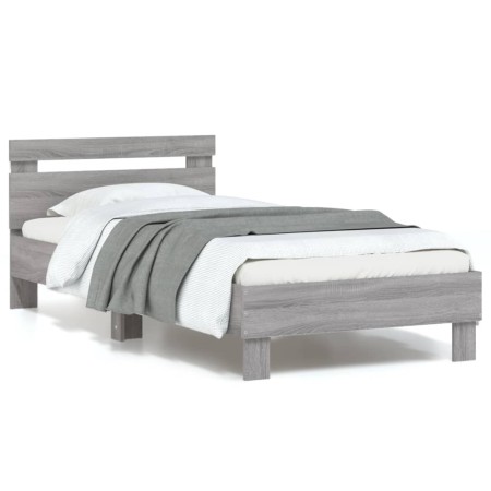 Estructura de cama cabecero luces LED gris Sonoma 90x190 cm de , Camas y somieres - Ref: Foro24-838748, Precio: 110,46 €
