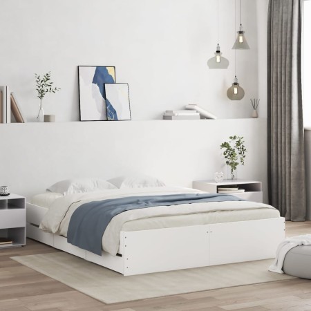 Weißes Holzwerkstoffbett mit Schubladen 140x190 cm von , Betten und Lattenroste - Ref: Foro24-3207301, Preis: 216,88 €, Rabat...