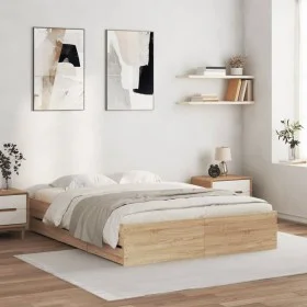 Sonoma oak engineered wood bed with drawers 140x190 cm by , Beds and slatted bases - Ref: Foro24-3207303, Price: 238,14 €, Di...