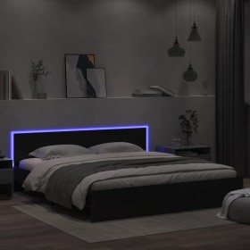 Black headboard bed frame and LED lights 180x200 cm by , Beds and slatted bases - Ref: Foro24-3207589, Price: 285,22 €, Disco...