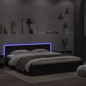 Black headboard bed frame and LED lights 180x200 cm by , Beds and slatted bases - Ref: Foro24-3207589, Price: 278,82 €, Disco...